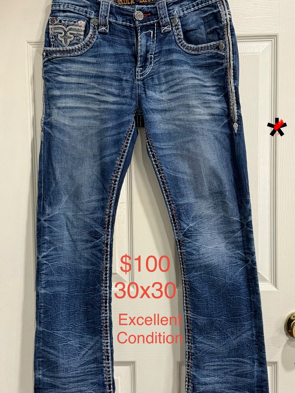 Rock Revival Men's Dark Blue Distressed Bootcut Jeans